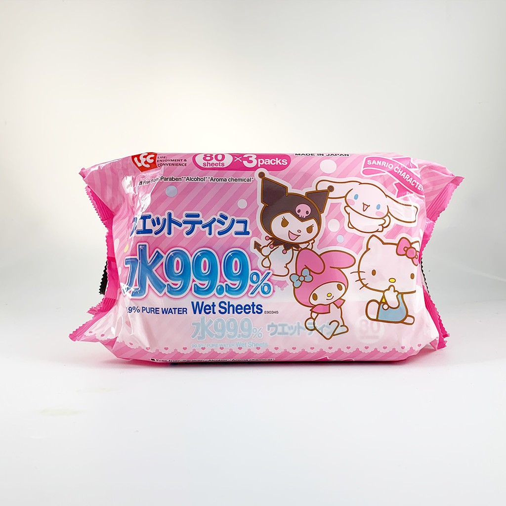 Giấy ướt LEC 99,9% nước tinh khiết Sanrio E90345 80 tờ x 3 gói