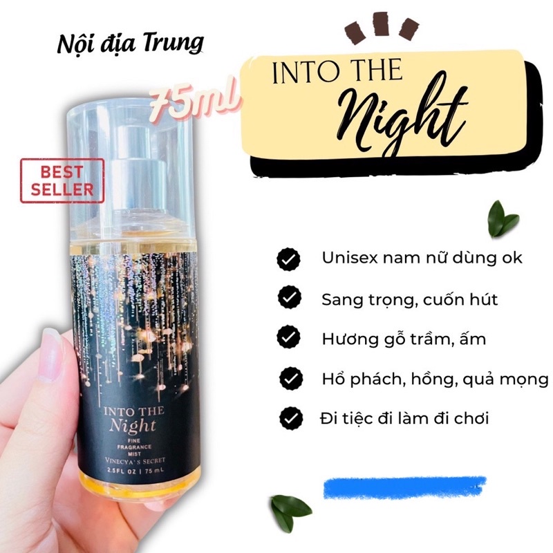 Xịt thơm toàn thân Victoria Secret, bath and body works bản Trung 75ml INTO THE NIGHT