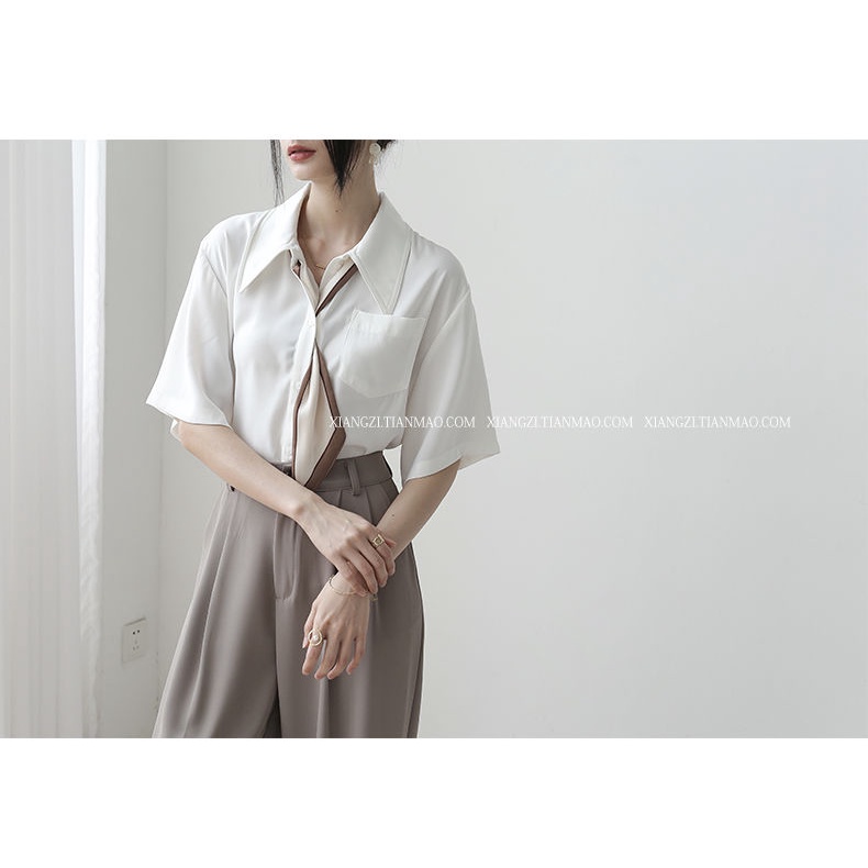 Áo Thun Ngắn Tay Phối Cà Vạt Thời Trang Mùa Hè Dành Cho Nữ