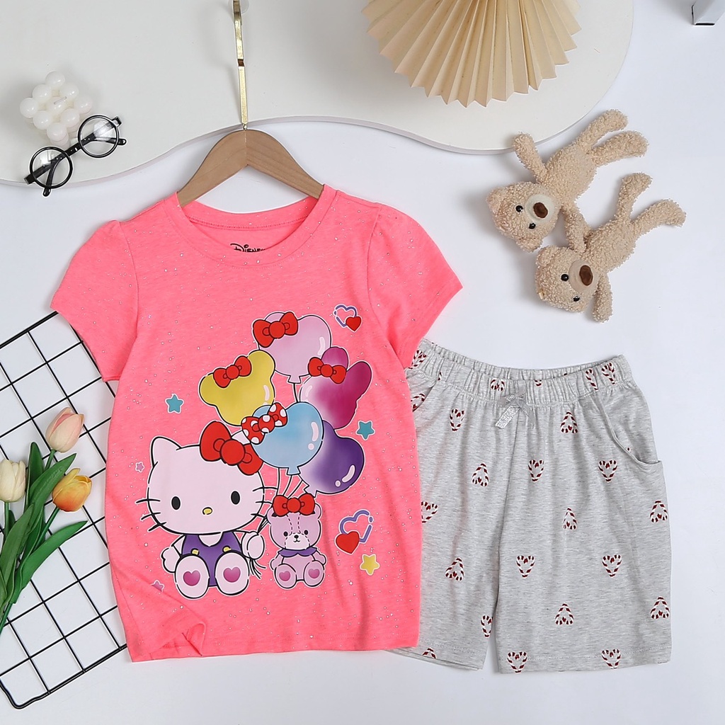 Bộ thun ngắn xuất dư Disnep họa tiết cho bé gái bé gái 15-45kg