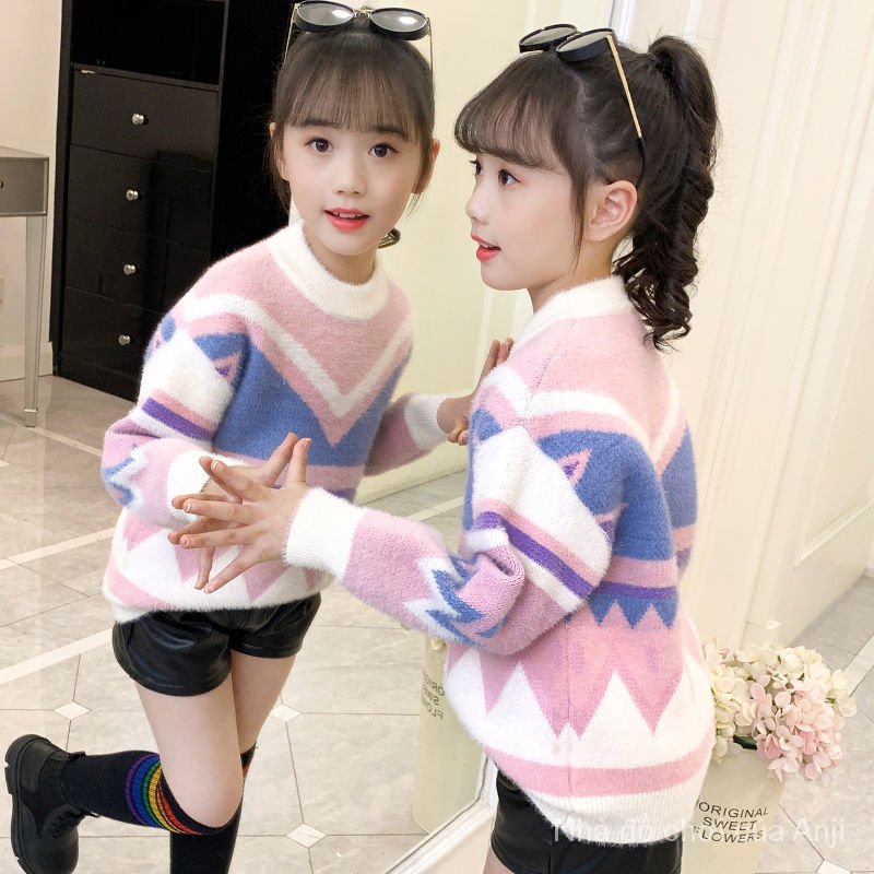 Girls Mink Sweaters Autumn And Winter New Knit Large Sweaters Kids Sweaters For Girls