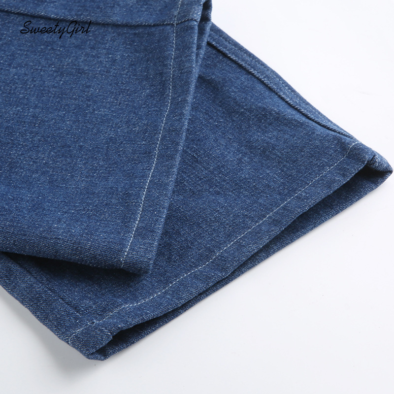 SweetyGirl Fashion Jeans Elastic High Waist Pocketed Straight Leg Women Casual All Match Streetwear Denim Pants