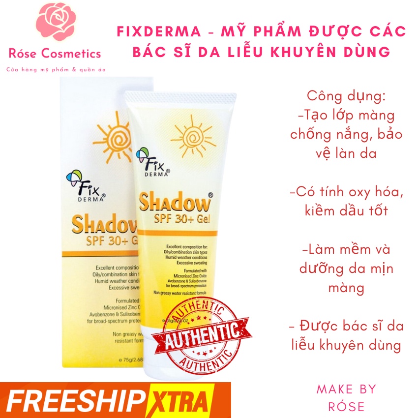 Kem Chống Nắng Fixderma Shadow cream SPF 50+, Gel Spf 30 chống nắng cho da mặt và toàn thân 75g, hàng chĩnh hãng, có sẵn