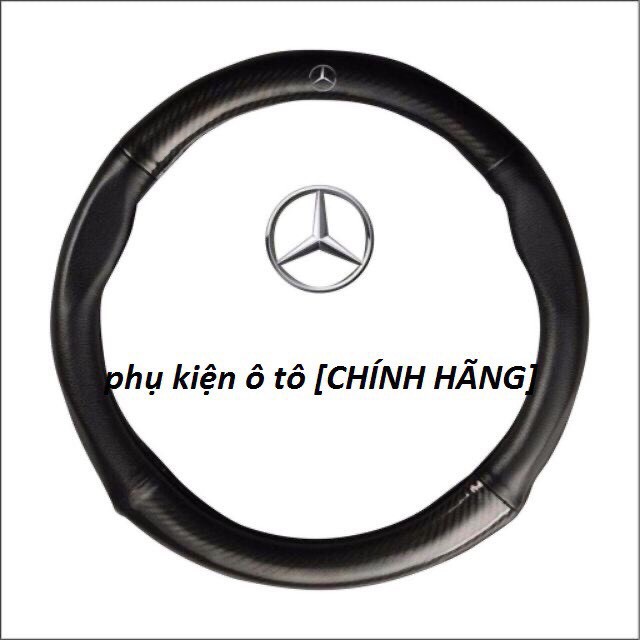 (Carbon) Bọc vô lăng Cacbon có Logo xe hơi, chống trơn trượt - Logo Mercedes