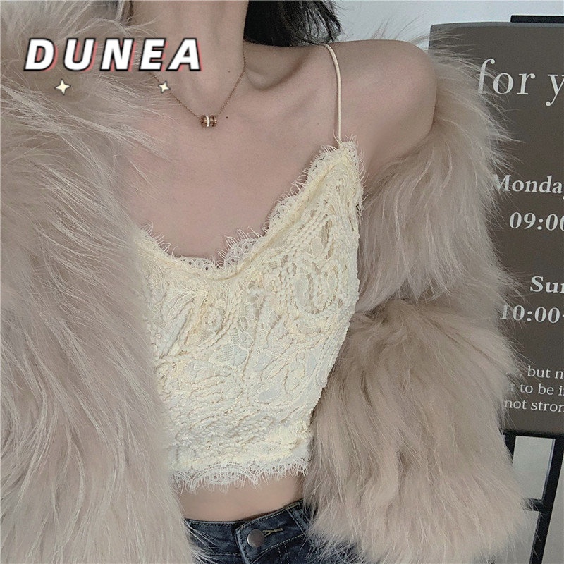 DUNEA Áo Hai Dây Phối Vải Ren Thiết Kế Thời Trang Gợi Cảm Dành Cho Nữ