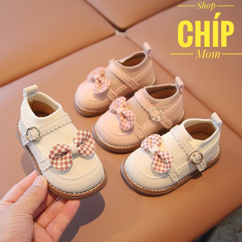 giày bé gái bốt thun co dãn cho bé da PU mềm siêu nhẹ nơ caro sinh xắn cho bé từ 6m QCCC full hộp A2233 ( có ảnh thật )