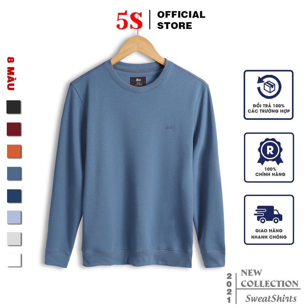 Áo Nỉ Nam 5S Dài Tay Cổ Tròn (8 màu), Chất Cotton USA Cao Cấp, Nhiều Màu, Co Giãn, Bền Màu, Không Bai Giãn (ANI21013-01)
