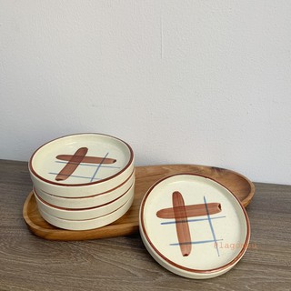 Dĩa tròn gốm Nhật họa tiết caro cho bếp thêm xinh🌼