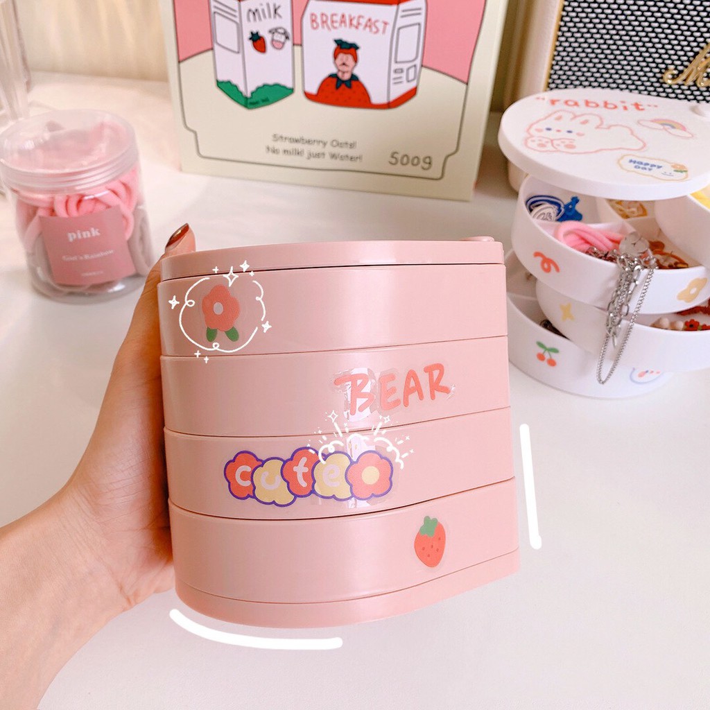 Hộp Đựng Phụ Kiện, Trang Sức 4 Tầng (TẶNG Sticker Trang Trí)