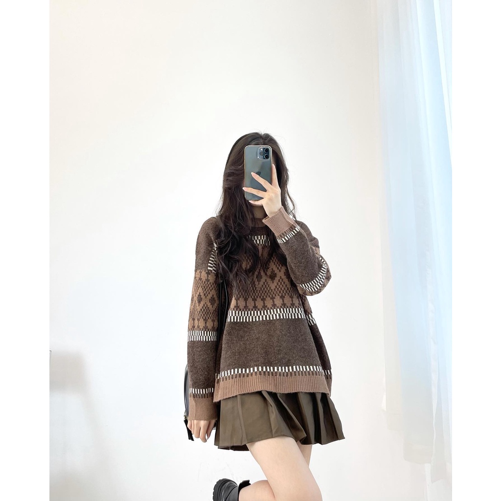 (FREESHIP) Áo len họa tiết kẻ hàng quảng châu miho.house