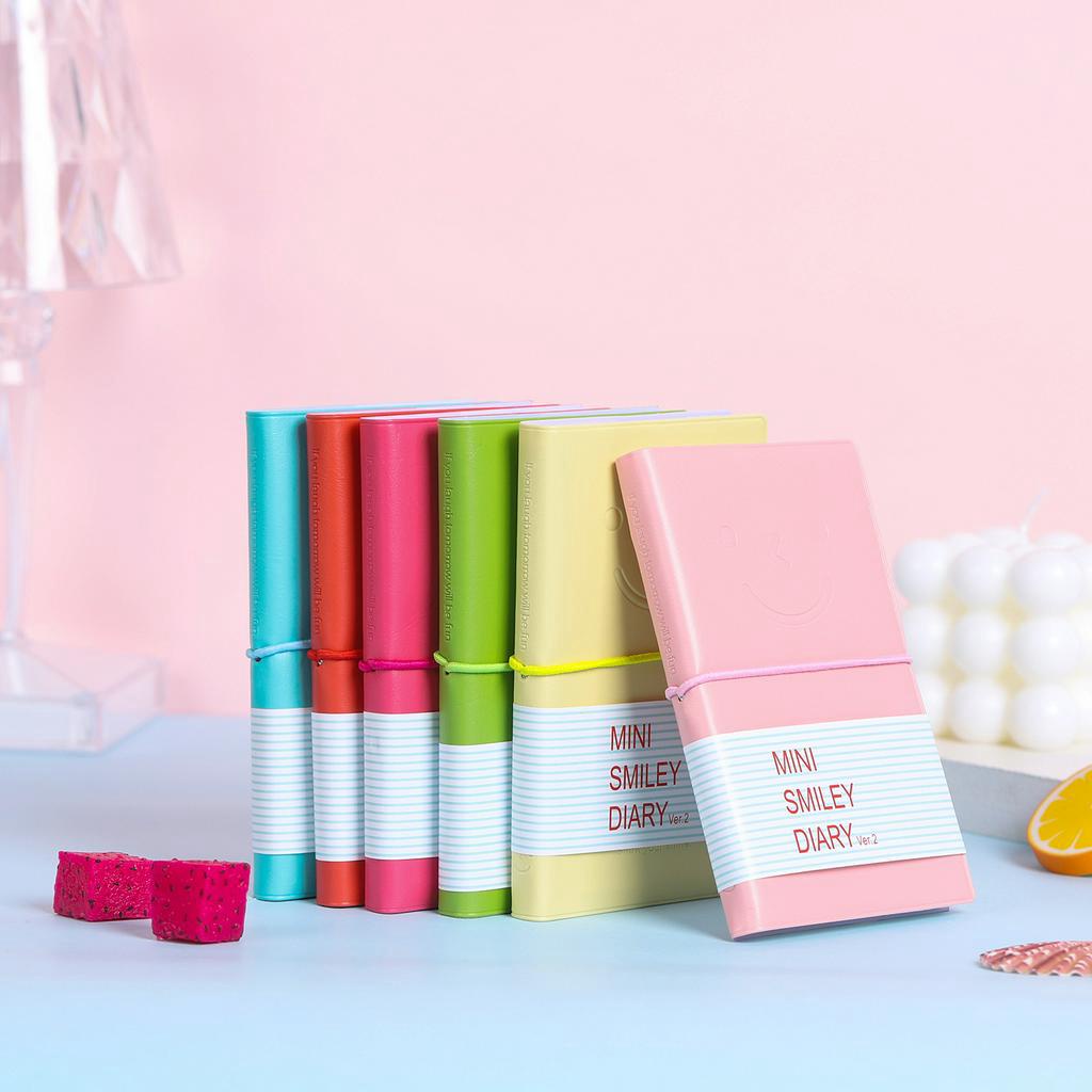 Sổ tay MINI SMILEY DIARY bìa da nhiều màu, sổ tay bìa da -Notebook Khổ 7.7x12.7cm - 192 trang