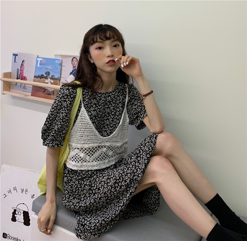 đầm ulzzang Nữ Ngắn Tay Họa Tiết Hoa Thời Trang | BigBuy360 - bigbuy360.vn