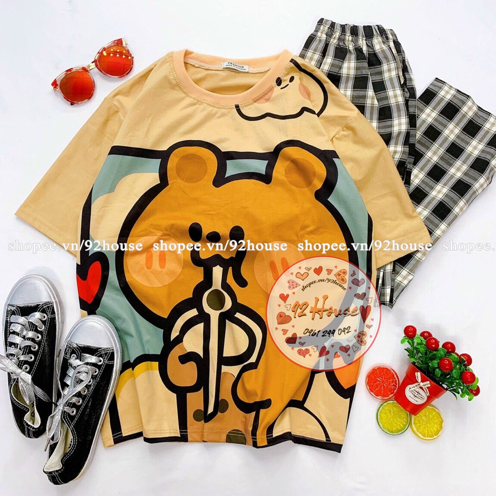 Set đồ bộ quần dài kẻ sọc caro ống rộng unisex Đồ bộ sọc caro nữ áo phông tay ngắn quần dài kate dáng suông