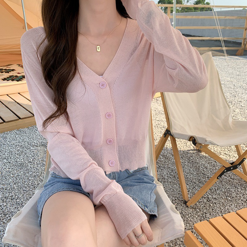 Áo Khoác Len Cardigan Nữ Dài Tay Mỏng Khoác Ngoài Chống Nắng Thời Trang Sành Điệu