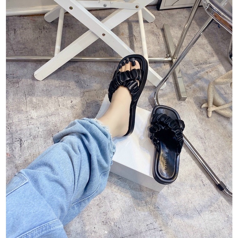 Dép quai chéo nhún bèo da mềm đế xuồng cao 2p mẫu mới siêu xinh