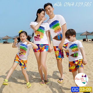 Đồ đi biển gia đình, chất 100% cotton cho dày mịn mát, thấm hút mồ hôi, đủ size mọi cân nặng đến 90kg, mầu sắc rực rỡ