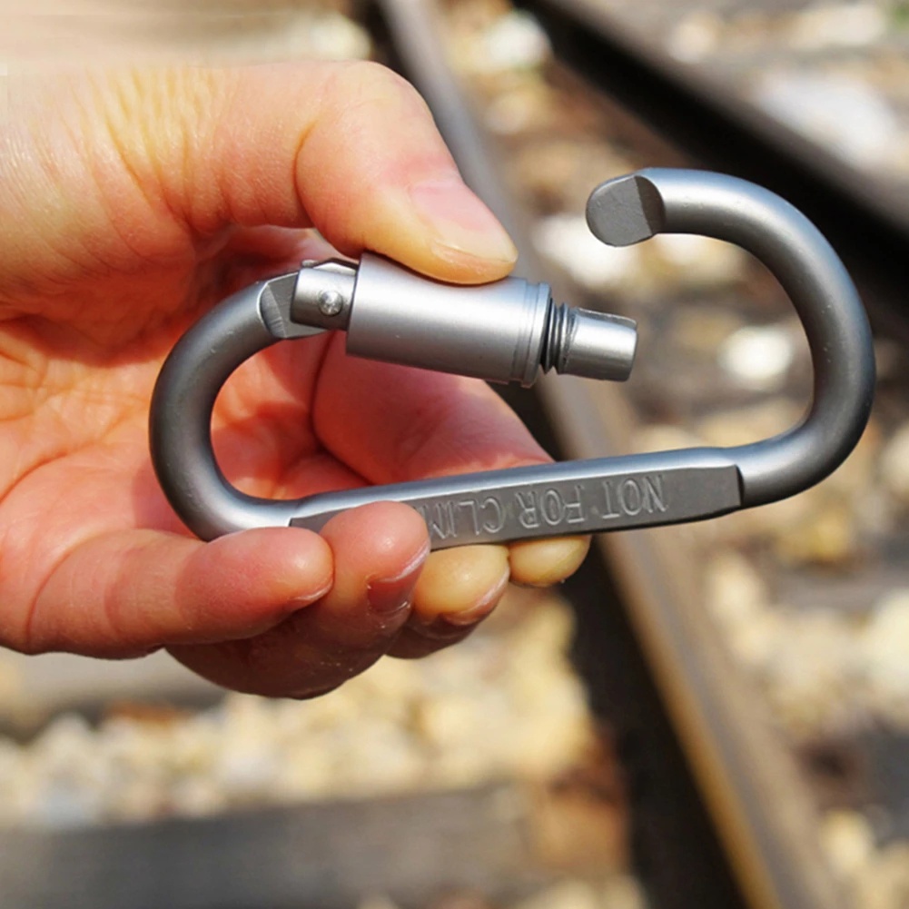 Móc khóa carabiner chữ D bằng nhôm cỡ 8cm đa năng tiện dụng cho cắm trại
