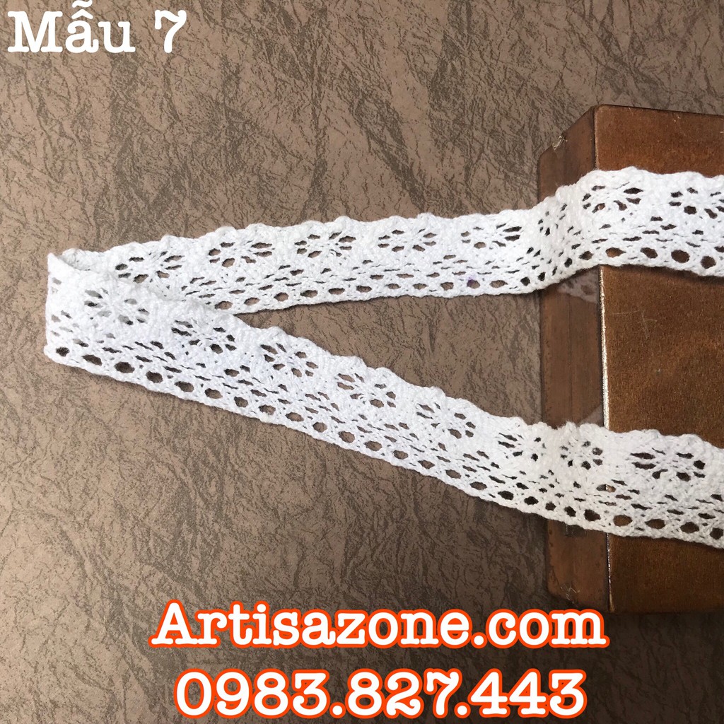 Ruy băng ren trắng cotton - Bản rộng từ 1,1cm - 4,5cm, dài 02 mét (tùy mẫu) - Đọc kỹ mô tả sản phẩm