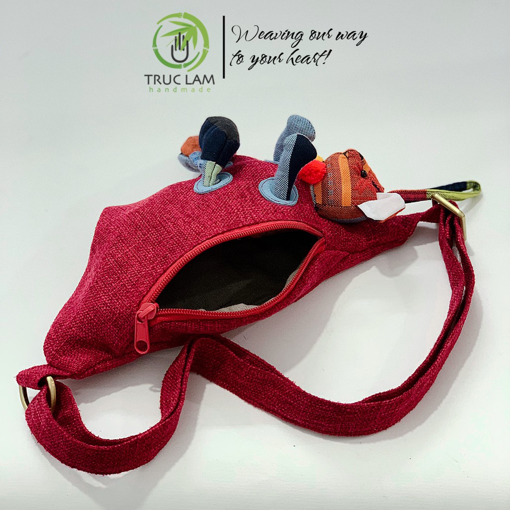Túi Bao Tử Đeo Chéo Vải Gai Gắn Thú Nhồi Bông Ngộ Nghĩnh  - Trúc Lâm Handmade