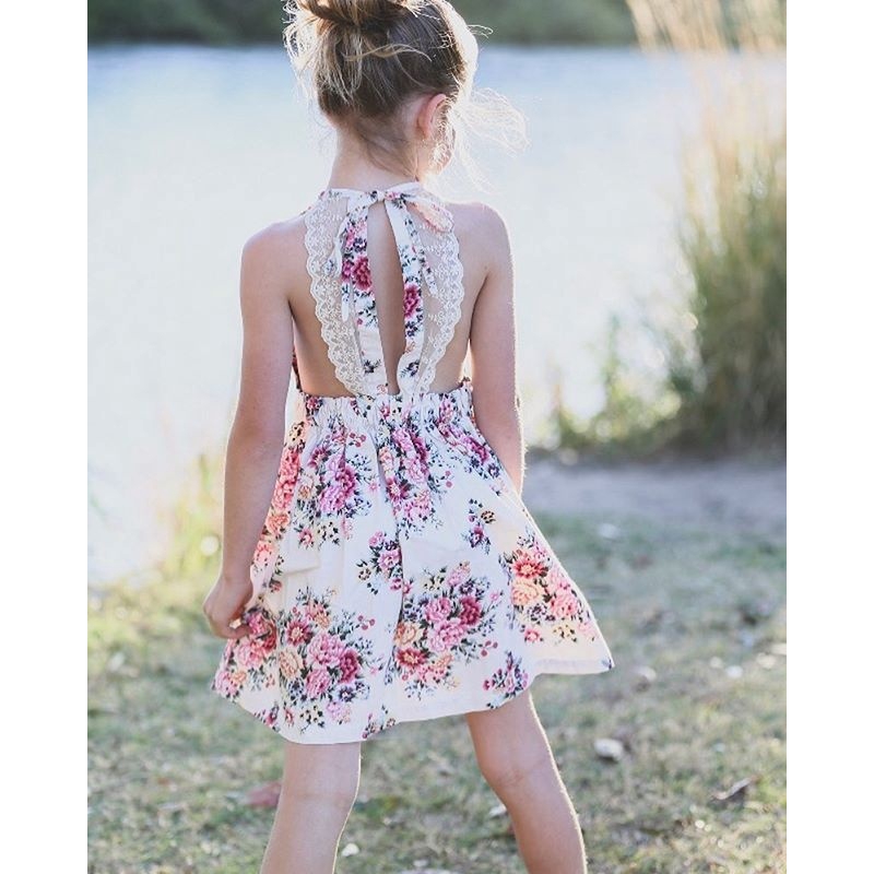 Đầm không tay họa tiết hoa xinh xắn cho bé gái