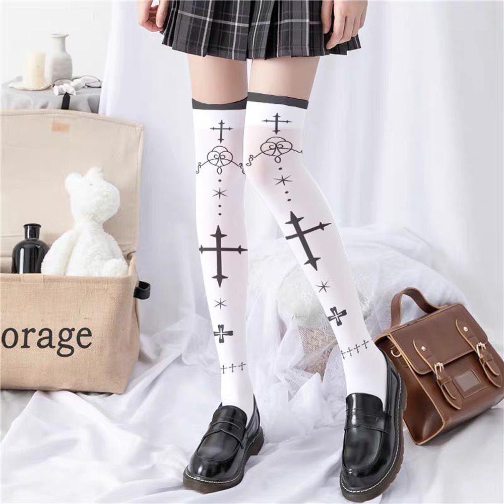 Vớ Dài Qua Gối Co Giãn Thoáng Khí In Họa Tiết Trái Dâu Tây Phong Cách Lolita Cho Nữ VANES1