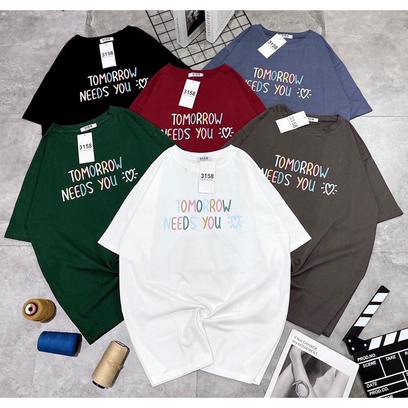Áo Thun 3158 In Chữ TOMORROW Form Rộng Unisex Chất Cotton Khô Loại 1, Thoáng Mát, Thấm Hút Mồ Hôi - Gunn