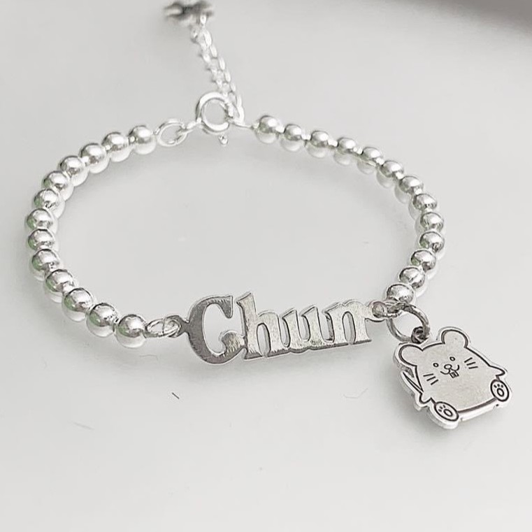 Lắc tay bạc cho bé TLEE, vòng tay thiết kế theo yêu cầu tên chữ kèm chibi đáng yêu TleeJewelry LT0127