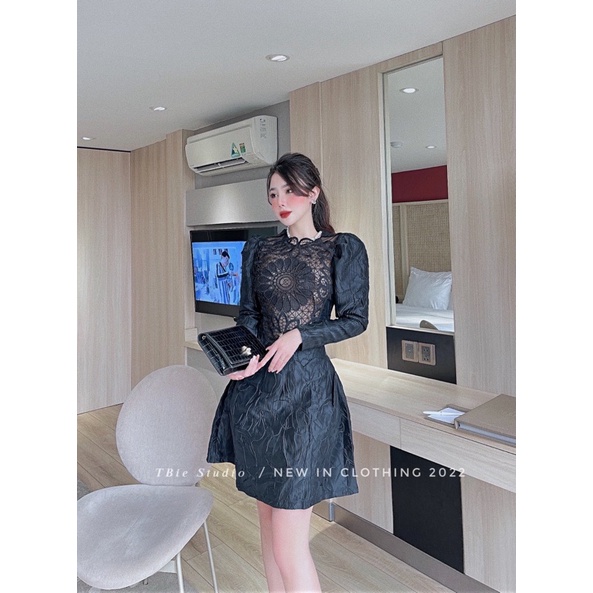 THUYBIESHOP | váy gấm đáp ren cao cấp