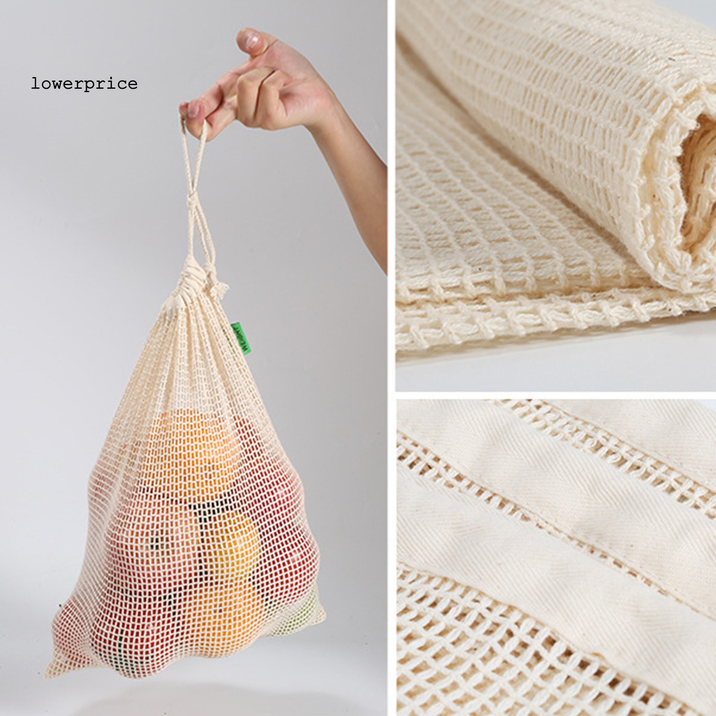 LP*Shopping Bag Reusable Large Capacity Cotton Fruit Vegetable Produce Mesh Tote for Outdoor