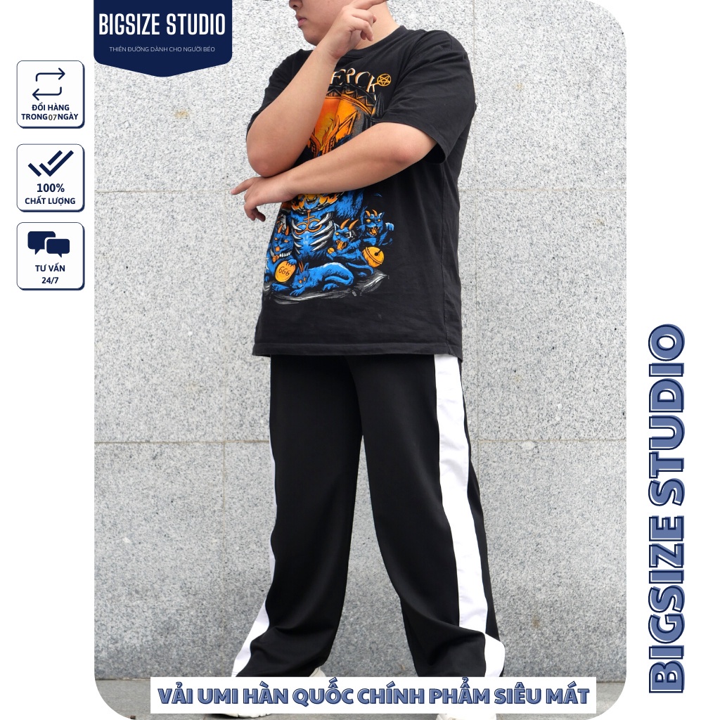 ❀┇☎Quần ống rộng suông baggy 1 SỌC TO dành cho người béo BIGSIZE STUDIO