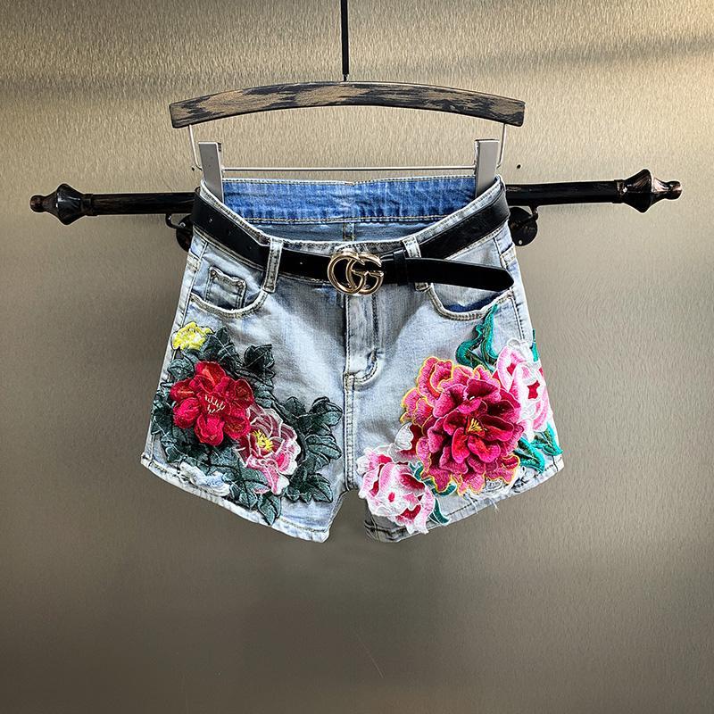 Quần Jeans Nữ Lưng Cao Thêu Hoa Thời Trang