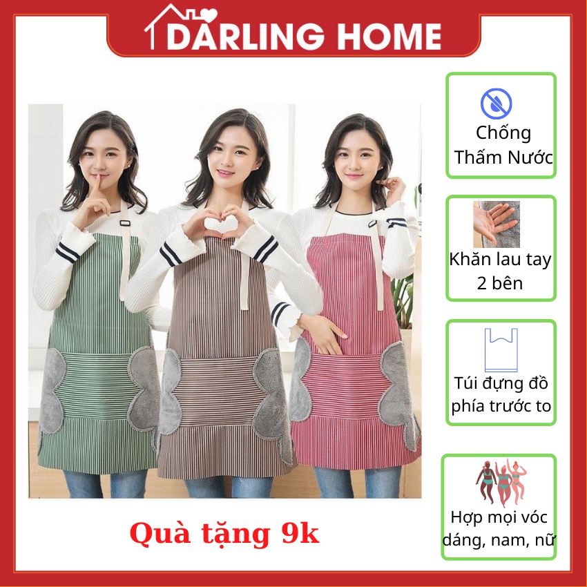 Tạp Dề Nấu Ăn Chống Nước Hàn Quốc Có Khăn Lau Bên Hông Dễ Thương Darling Home