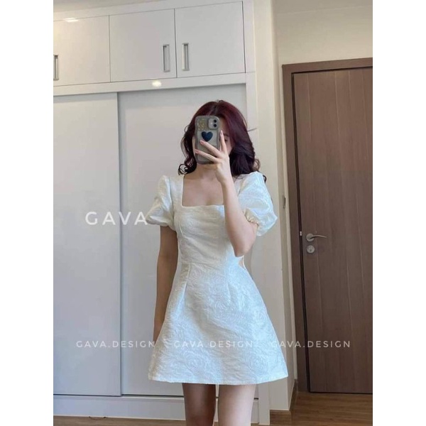 💢Váy gấm hoa cổ vuông tay bồng khoét eo siêu xinhhh ❤❤