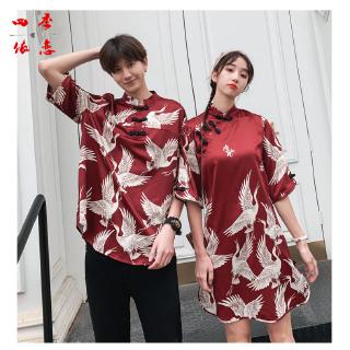 Đầm sườn xám cách tân họa tiết chim hạc thời trang mùa hè 2019