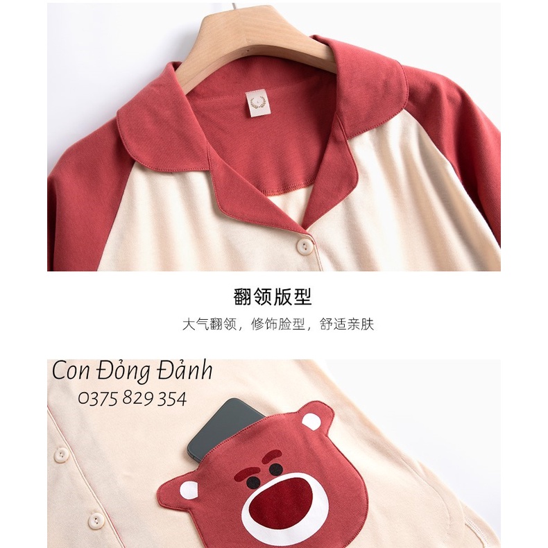 ĐỒ NGỦ NỮ dài tay GẤU ĐÁNG YÊU thắt nơ bèo nhún phong cách Hàn Quốc 2021 DN017 (Chất thun cotton mềm) | BigBuy360 - bigbuy360.vn