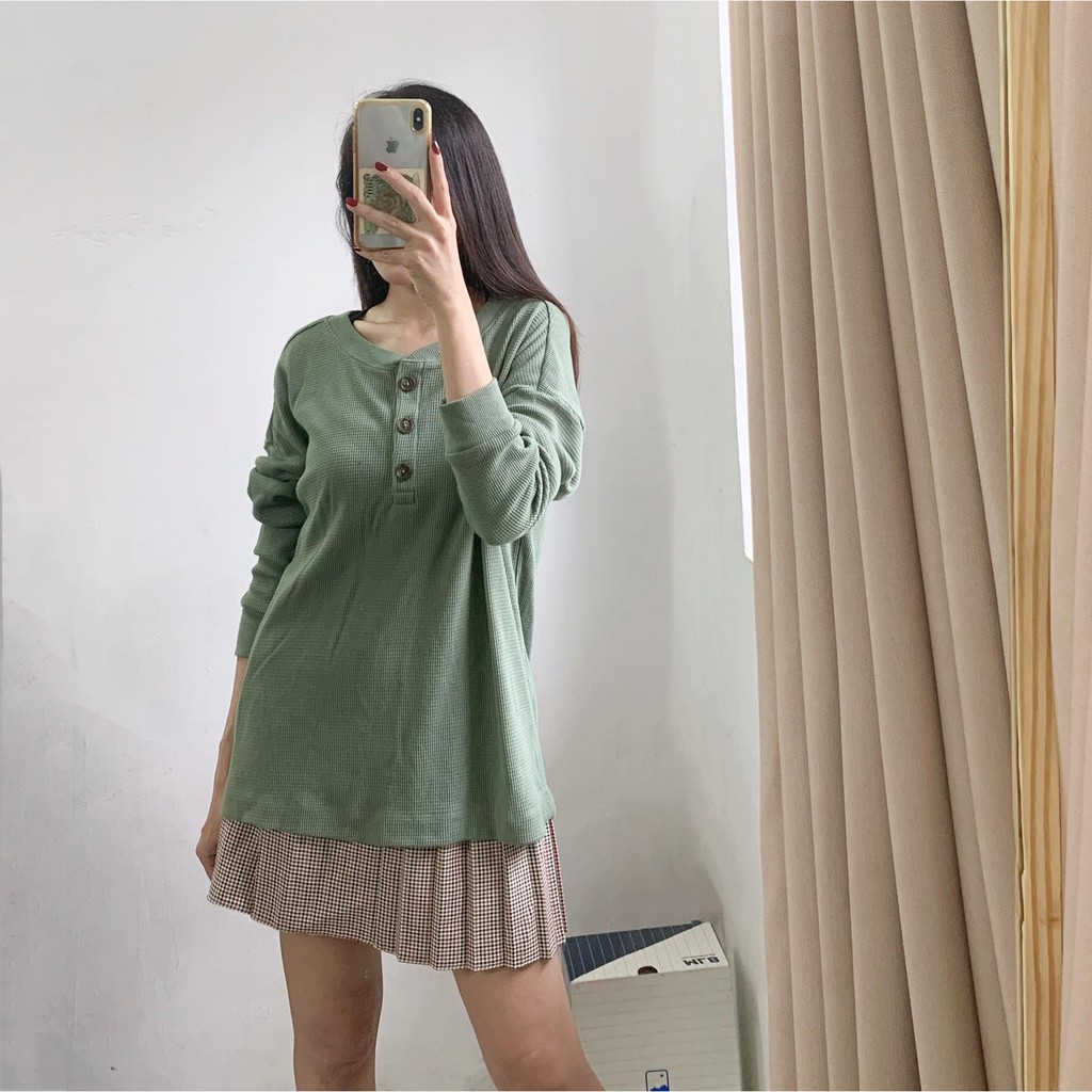 [FREESHIP - ẢNH CHÍNH CHỦ] Áo tay dài dệt kim oversize cổ bo nút f21