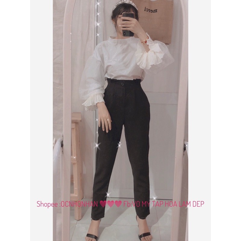 set áo tay phồng phối lứoi quần tây baggy