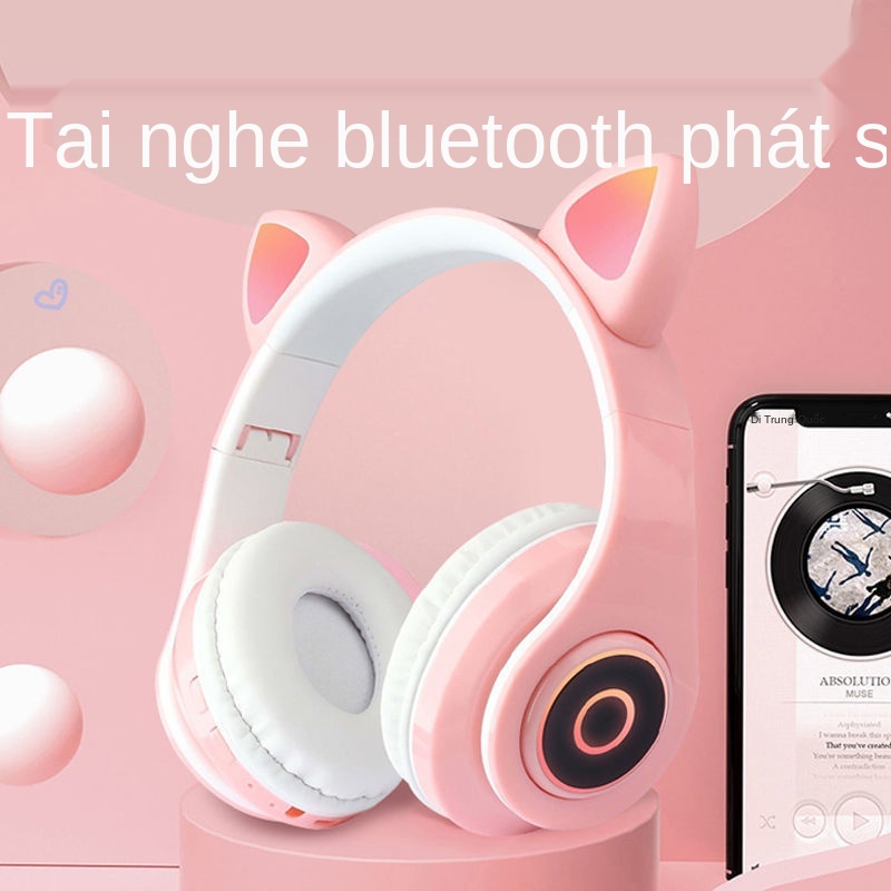 Headphone Tai Mèo Dễ Thương nghe Bluetooth bằng lúa mì Phiên bản hàn quốc nam nữ game neo e-sports học sinh dạ quang