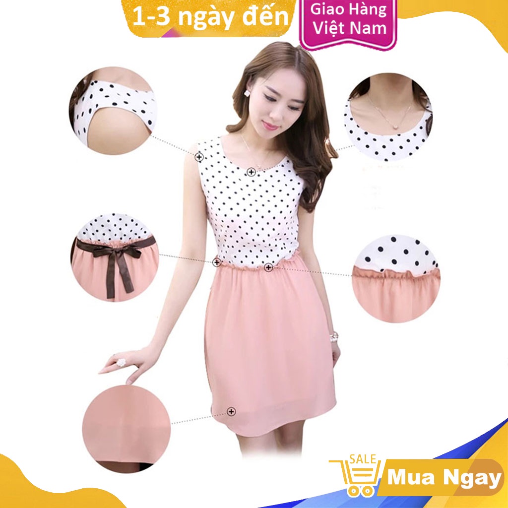 Sét Váy Phối Áo Chấm Bi, Váy Voan Hồng Siêu Xinh, Mặc Đi Chơi, Hẹn Hò, Vải Voan Thoáng Mát Dễ Chịu, Bộ Váy Dễ Thương