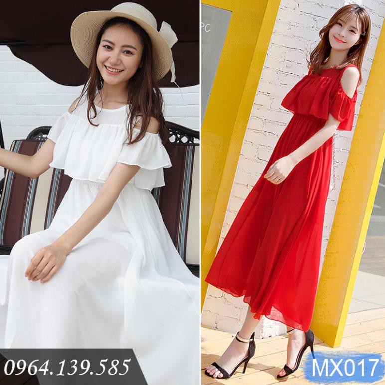 Váy maxi xòe voan đẹp trơn màu, đầm đi biển có bèo xinh xắn, dễ mặc, có size lớn | MX017 ! *