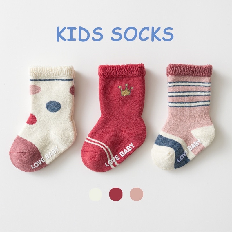 Set 3 đôi tất cotton loại dày chống trơn cho bé trai bé gái