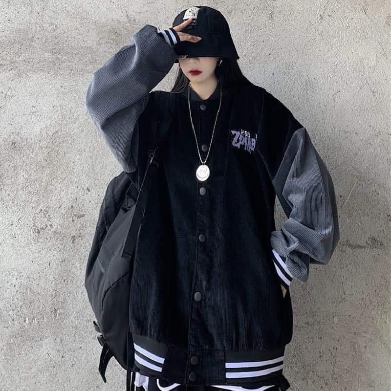 Áo khoác bomber nhung tay phối da Zombie siêu chất oversz unisex (annstore)