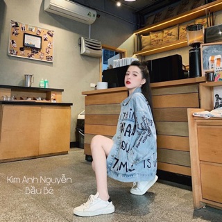 Áo khoác jean nữ dáng rộng hoạ tiết chữ MSVL5