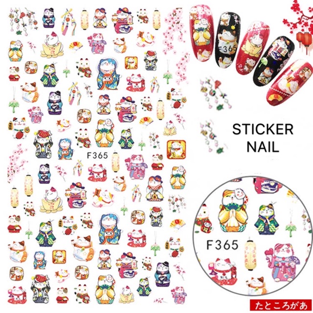 MIẾNG DÁN MÓNG TAY 3D NAIL STICKER HÌNH MÈO THẦN TÀI