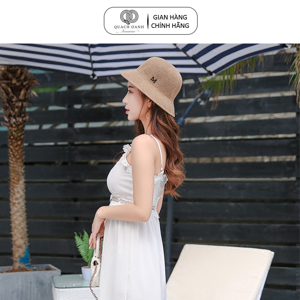 Mũ nón cói QO ACCESSORIES vành rộng đính chữ M đi biển mùa hè MU26