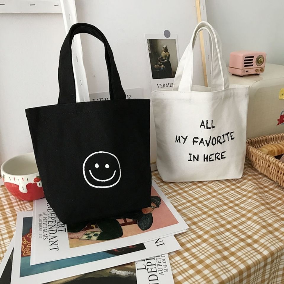 Túi Vải Canvas In Hình Mặt Cười Phong Cách Mới 2021 Phong Cách Nhật Bản Thời Trang Cho Nữ
