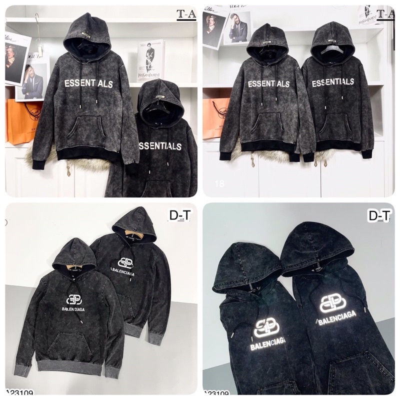 Áo nỉ hoodie essen nam nữ - Áo nỉ dài tay có mũ in chữ vải nỉ loang mốc hot 2021 - áo hoodie mặc đôi