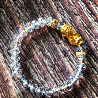 Vòng Tay Pha Lê Áo Hạt Báng Cam 8ly Tì Hưu Vàng