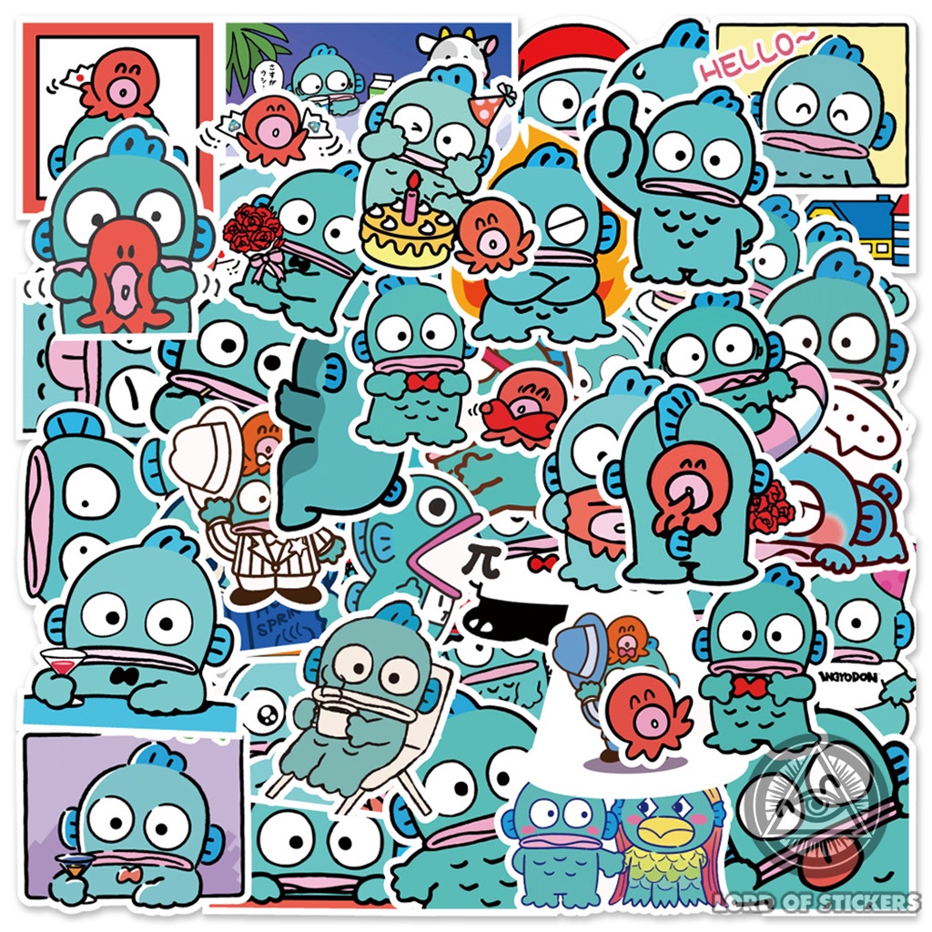 Set 50 Nhãn Dán Hangyodon Sticker Nhân Vật Hoạt Hình Cá Cute Chống Thấm Nước Trang Trí Mũ Bảo Hiểm, Laptop, Guitar, Vali
