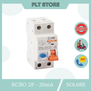  Cầu dao chống dòng rò và ngắt quá tải  CB RCBO 2P - 30mA Sino SOL68E   Cần cam   